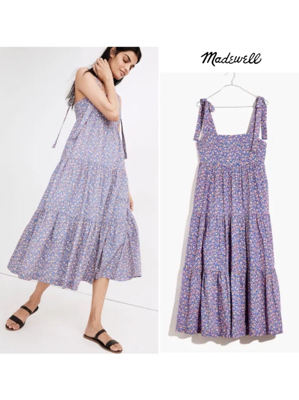 Madewell Tie-Strap Tiered Floral Midi Dress